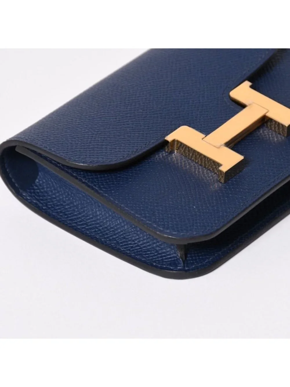 Hermes Constance Slim Bifold Wallet Veau Epsom Navy Pouch Gold